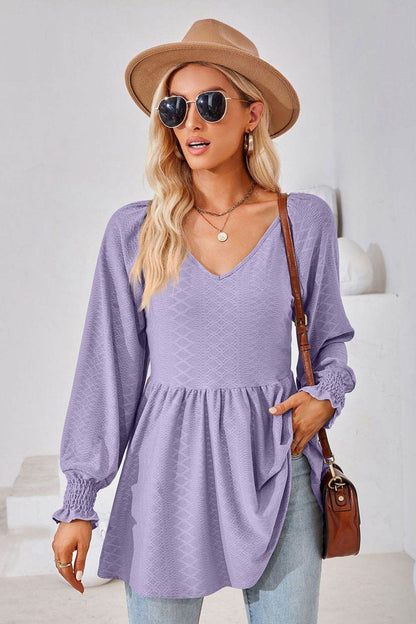 V-Neck Lantern Sleeve Blouse Lavender Trendsi f275a28c94cf4e3f8bd671d8b3789121-Max