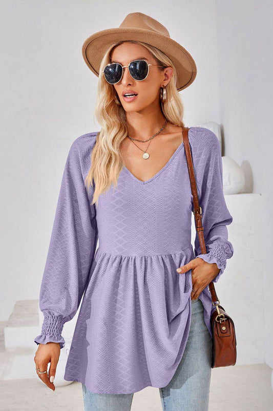 V-Neck Lantern Sleeve Blouse Lavender Trendsi f275a28c94cf4e3f8bd671d8b3789121-Max