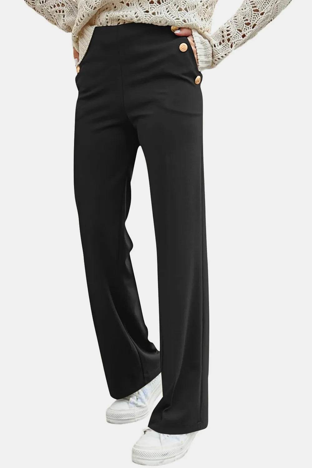 Decorative Button High Rise Pants Trendsi f27eef15-6c80-44e4-a941-900504d4e719-Max