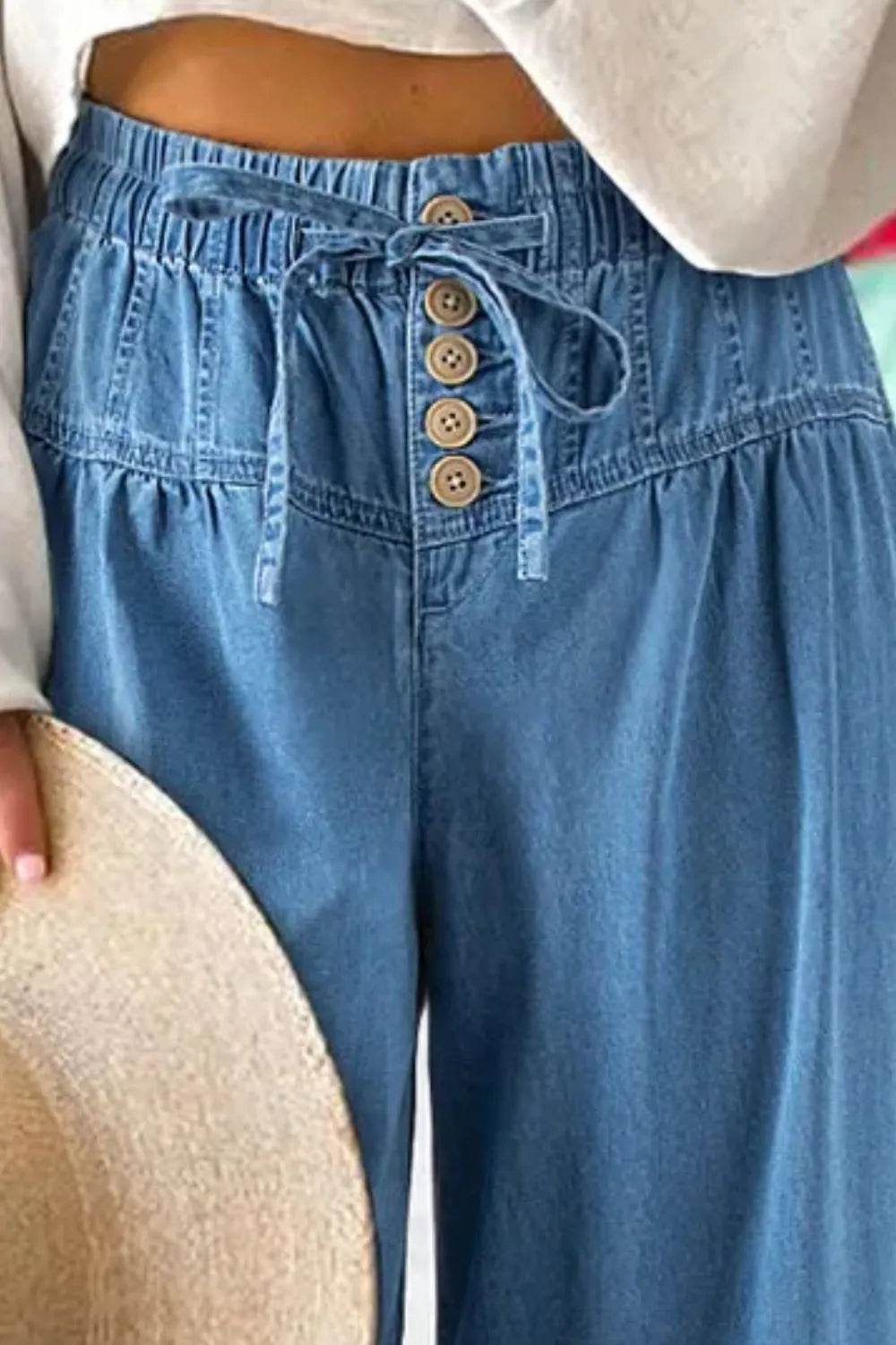 Drawstring Elastic Waist Wide Leg Jeans Trendsi f290a4c9-b76f-427e-8a04-93baed786d0e-Max
