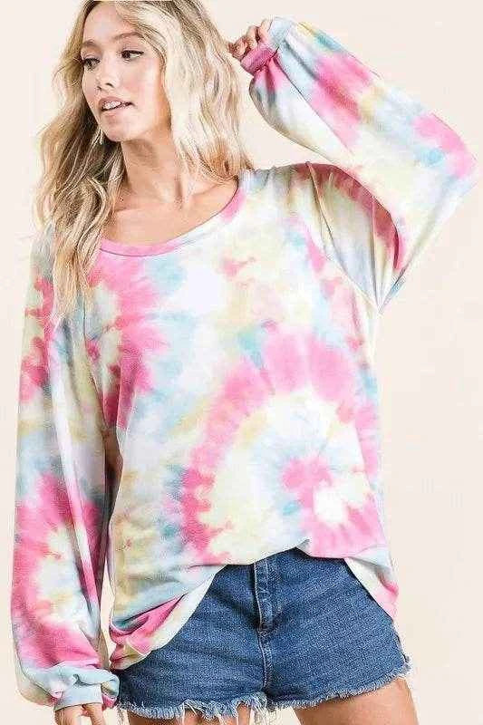 BiBi Tie Dye Print Terry Top With Puff Sleeves PINK MULTI Trendsi f29523597c244ebeb4c11d414ef97cd3-Max-Origin