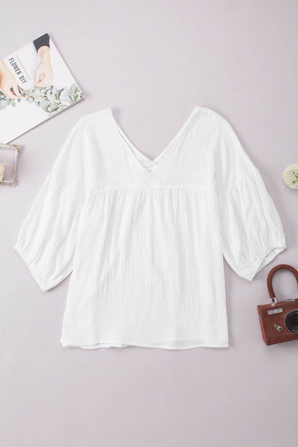 Dropped Shoulder V-Neck Blouse White Trendsi f2e0bfa20d854e01af4328d151c010c3-Max