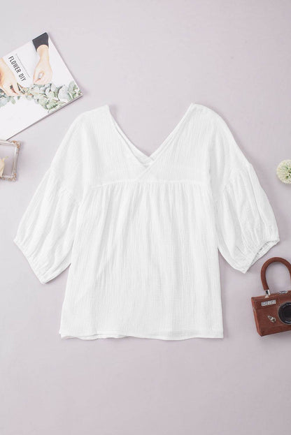 Dropped Shoulder V-Neck Blouse White Trendsi f2e0bfa20d854e01af4328d151c010c3-Max