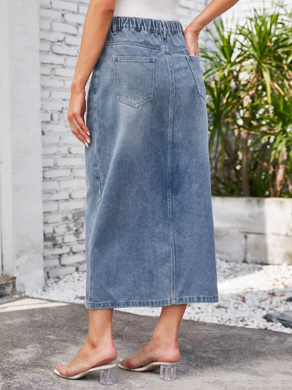 Slit Midi Denim Skirt with Pockets Trendsi f2f04e75-b0b2-46f4-9098-d6bafa3e38f4-Max