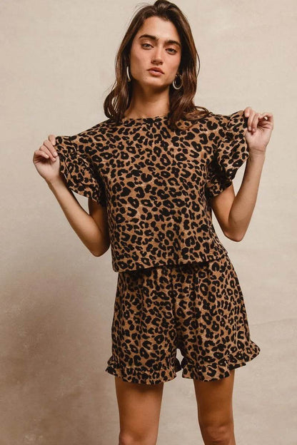BiBi Leopard Print Waffle Texture Layered Ruffle Sleeve Top and Shorts Set Trendsi f3ec468f8e2d4003b17c30db8bb3a26c-Max-Origin