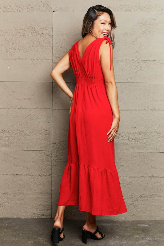 Perfee Drawstring V-Neck Sleeveless Dress Trendsi f3f2be6115414778a6acd269dea64e9f-Max