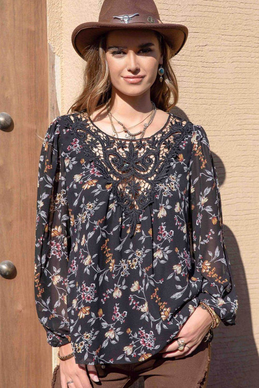 Printed Round Neck Long Sleeve Blouse Trendsi f3f837fad5c442fca9f05e3b38788369-Max