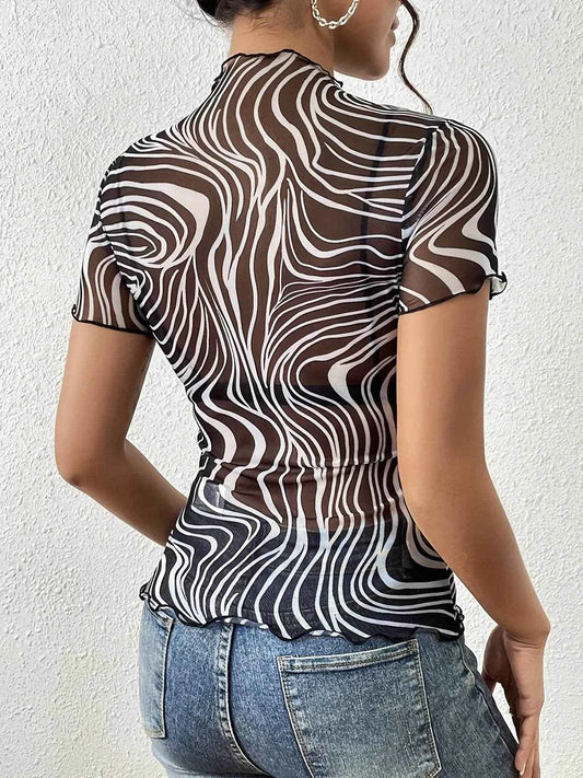 Psychedelic Wave Print Mock Neck T-Shirt Trendsi f485b53080e847c183ff016fe2c5361d-Max-Origin