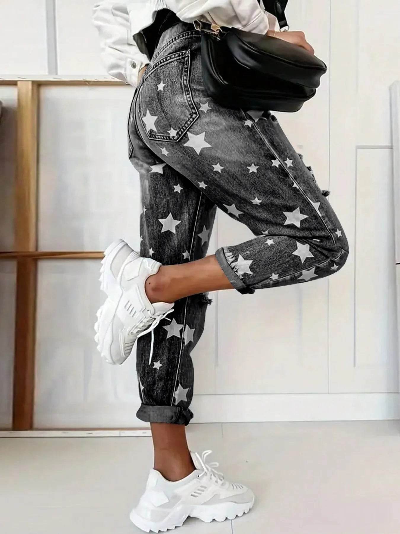 Star Print Distressed High Waist Boyfriend Jeans Trendsi f4998890e1404b65a71b0a4878c763e8-Max-Origin