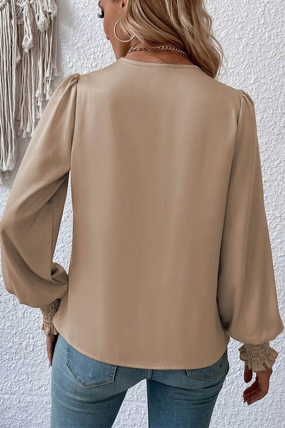 Surplice Neck Lantern Sleeve Blouse Trendsi f4dcee91848442a094ecf149734b82ee-Max