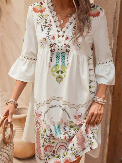 Lace Detail Printed Three-Quarter Sleeve Dress Trendsi f4e6cd10-267a-4a95-94bc-1cc4e1e64f4d-Max