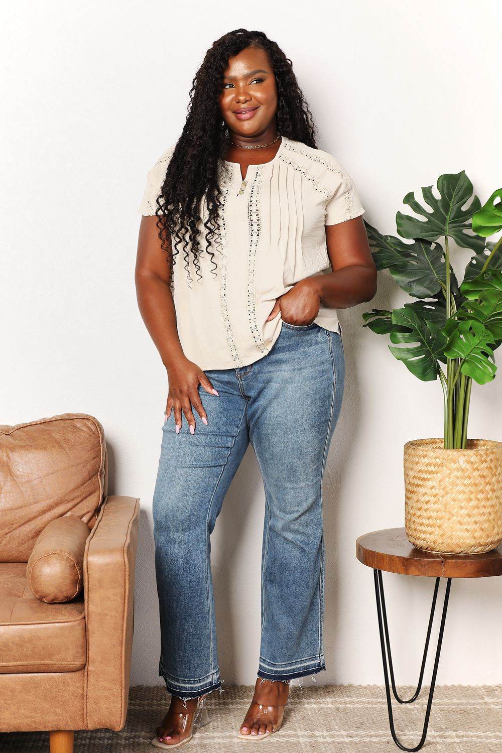 Double Take Crochet Buttoned Short Sleeves Top Trendsi f4eff1a189e94db2801d0b6aa093bece-Max