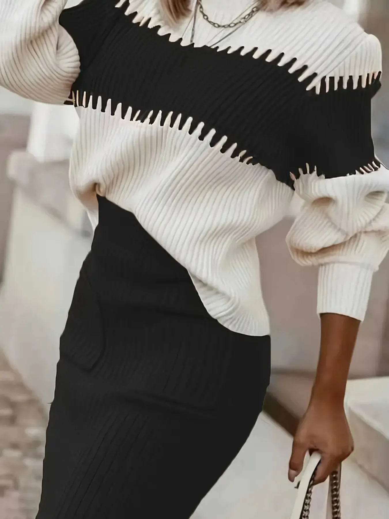 Two-Tone Ribbed Knit Top and Skirt Sweater Set Trendsi f507fa76f77e4c56a1c01393e75d9040-Max-Origin