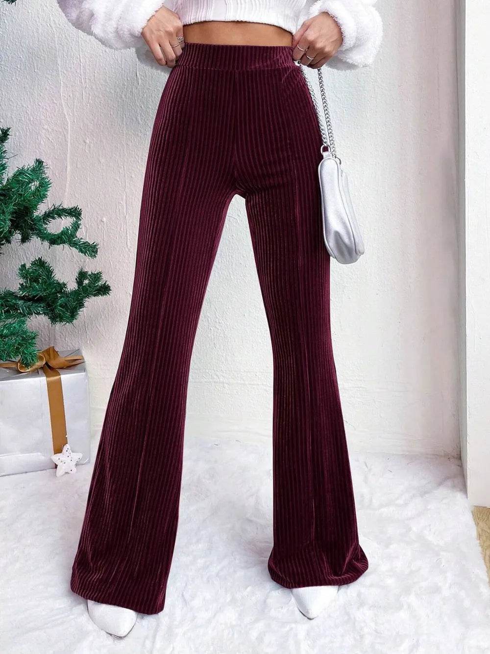 High Waist Flare Pants Burgundy Trendsi f5238184-f993-4ce1-a465-e339b7f5e600-Max