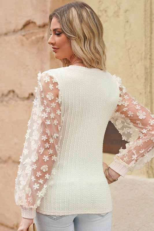 Textured Applique Long Sleeve Blouse Trendsi f5249bf5da3f4705814541a1ad09c440-Max