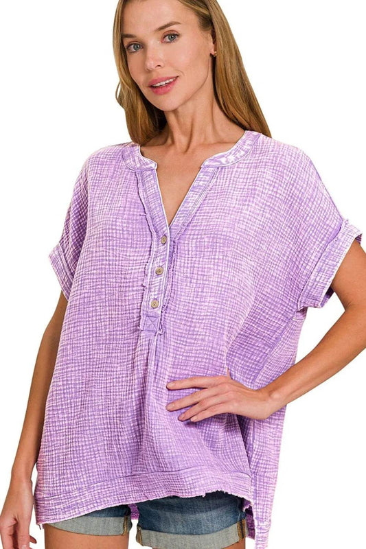 Zenana Washed Double Gauze 3/4 Button Henley Neck Shirt Trendsi f53c314d-7d8e-404c-bfe2-044231a6e64f-Max-Origin