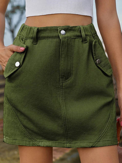 Pocketed Buttoned Mini Denim Skirt Army Green Trendsi f565cef2-dac9-46db-bd81-c092e11501d4-Max