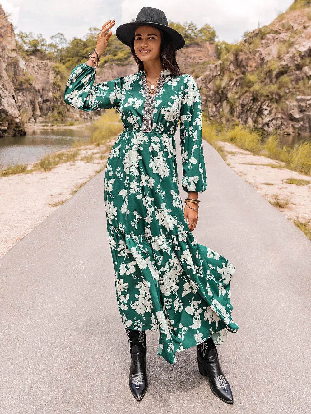 Printed Notched Neck Maxi Dress Trendsi f57ac358-19c5-46b9-9233-5748b7a1fe4e-Max