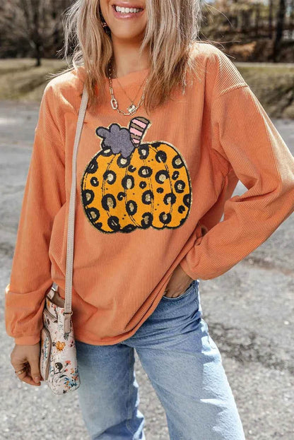 Pumpkin Round Neck Long Sleeve Sweatshirt Sherbet Trendsi f595c4bc-78d4-4447-aff4-0aa036ed32d5-Max