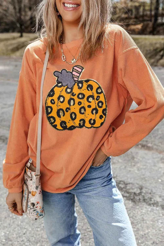 Pumpkin Round Neck Long Sleeve Sweatshirt Sherbet Trendsi f595c4bc-78d4-4447-aff4-0aa036ed32d5-Max