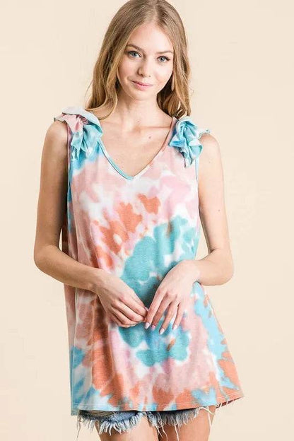 BiBi Circular Tie Dye Knit V Neck Top With Ruffle Trendsi f59957ab4d24495cbbe1977df4ed1a14-Max-Origin