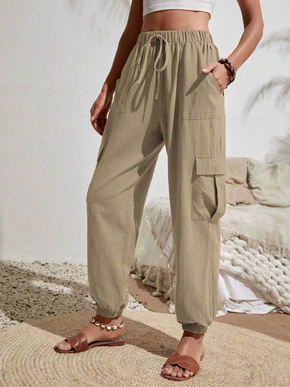 Drawstring Joggers with Cargo Pockets Khaki Trendsi f5b26de2-8e12-4828-bb5d-6b2685fc287a-Max