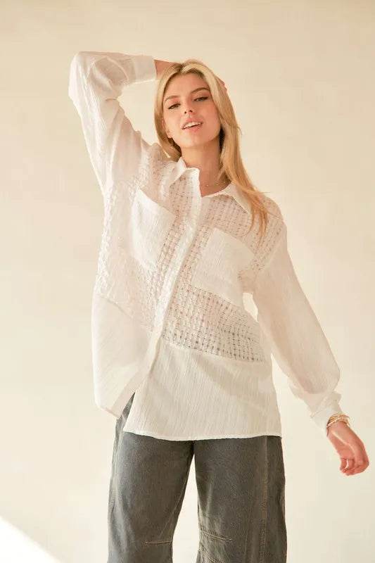 Davi & Dani Crinkled Jacquard Button Down Shirt White Trendsi f5ca1078-9f9e-455d-b215-a16c8cb744bd-Max
