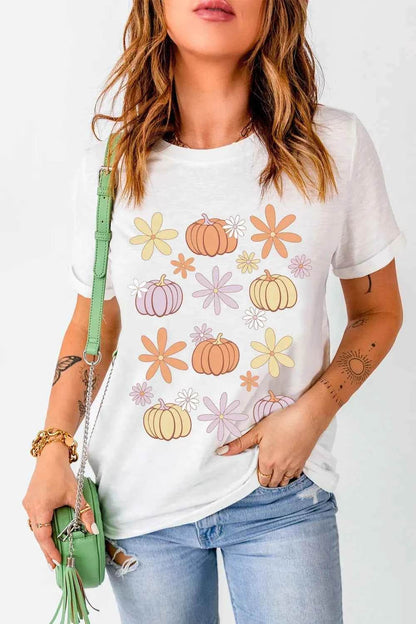 Pumpkin & Flower Round Neck Short Sleeve T-Shirt Trendsi f63acfa8-e155-45bf-83c4-573ad744f4da-Max