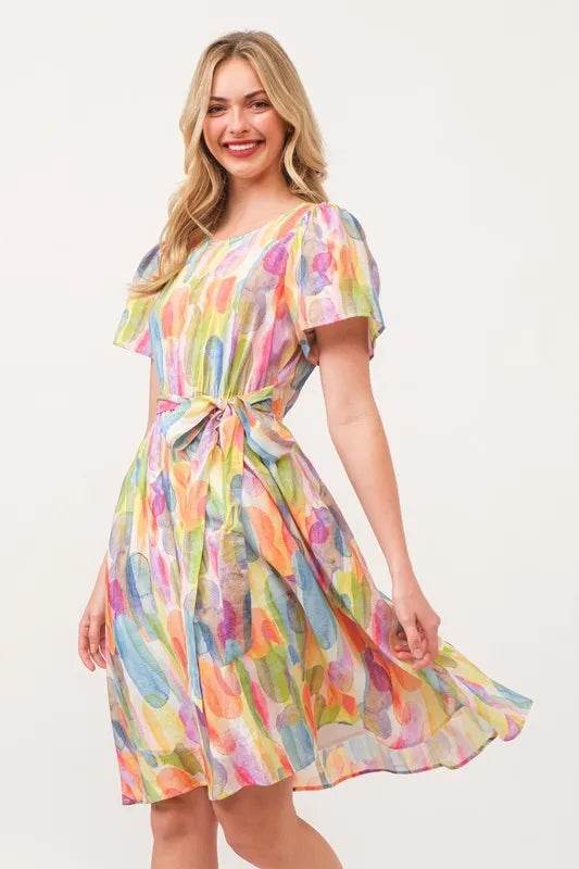 Lime 'N' Chili Watercolor Print Tie Front Midi Dress Trendsi f65c0ae1220b4fa8a260a70c0413a2f1-Max-Origin