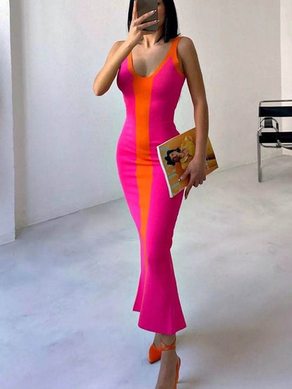 Contrast Wide Strap Slit Midi Dress Strawberry Trendsi f67e2098505e4b2d9c7878ceb216438a-Max