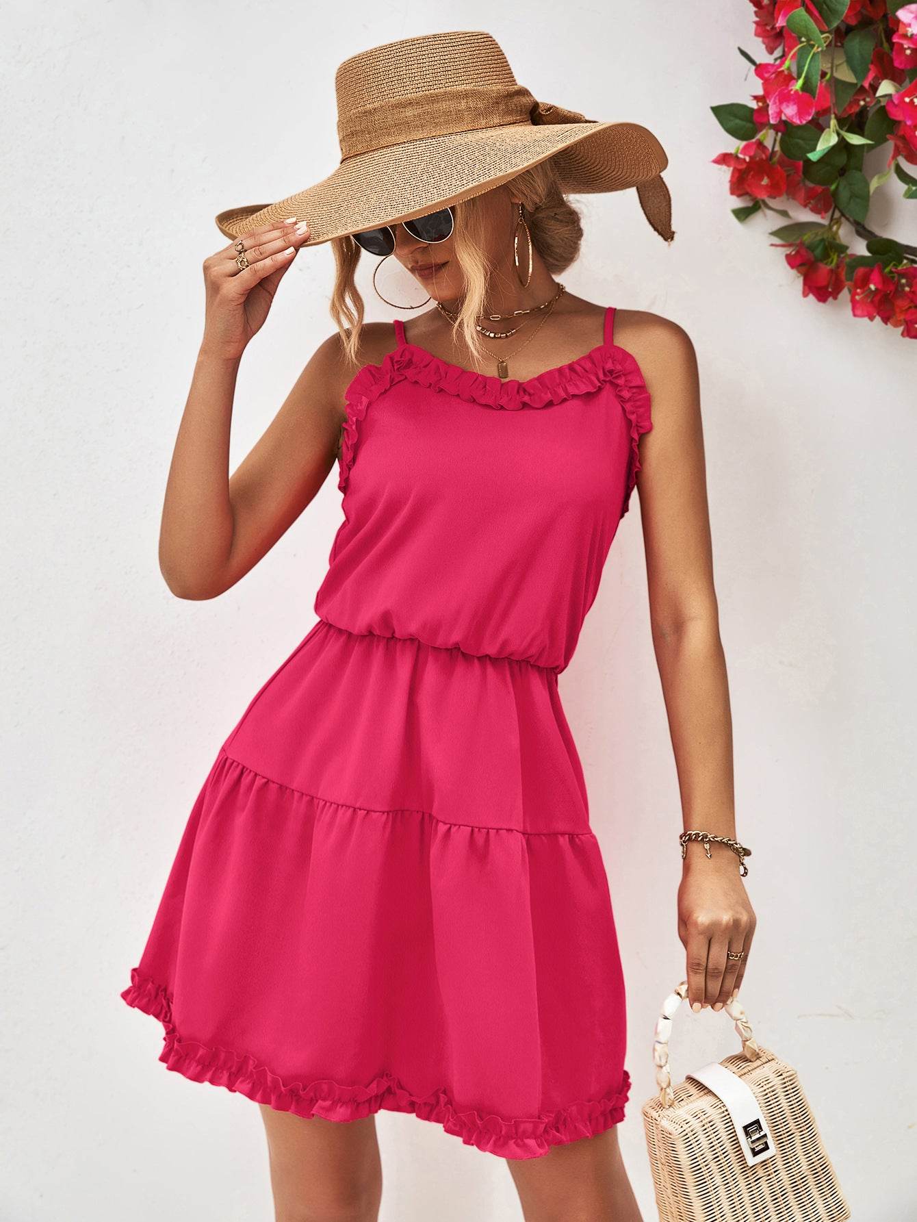 Frill Trim Spaghetti Strap Mini Dress Trendsi f6898412786640e6b943c7f32af03190-Max