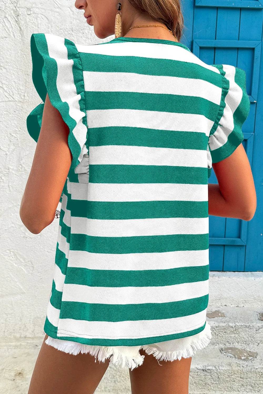 Ruffle Sleeve Striped T-Shirt Trendsi f6917ef0-e93b-4557-8216-6d7cfde636d1-Max-Origin