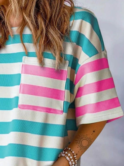 Striped Oversized Short Sleeve T-Shirt Trendsi f6938c0b-6a28-4079-938e-52588df449e1-Max-Origin