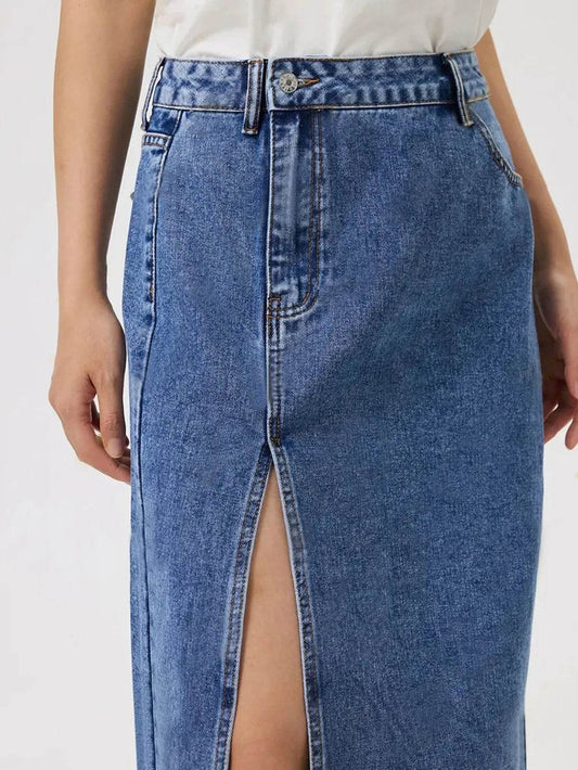 Slit Midi Denim Skirt with Pockets Trendsi f6a11a97-0dd7-48ad-b5bc-9618b37ec9ba-Max