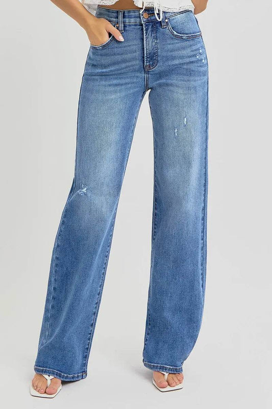 RISEN Full Size Tummy Control Elastic Band High Rise Wide Jeans Plus Size MEDIUM Trendsi f6b2c7259a214e3895efad6b2106959c-Max-Origin