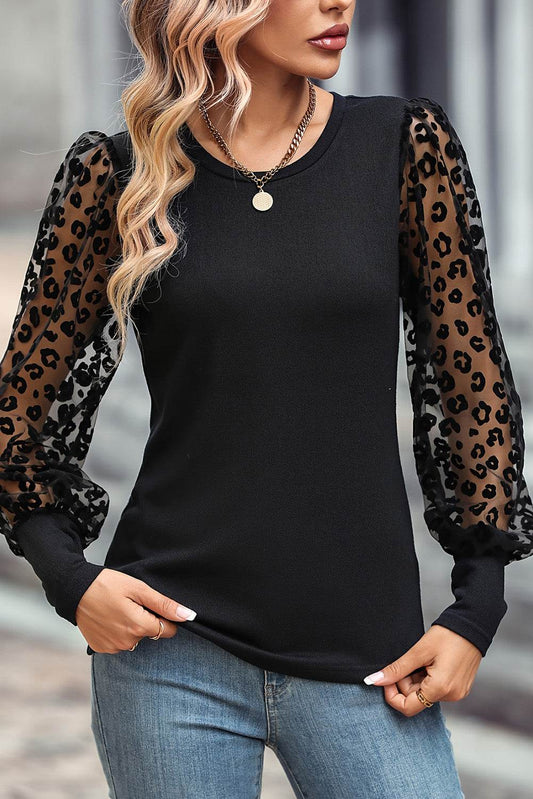 Round Neck Lantern Sleeve Blouse Black Trendsi f6dc0c37c72d4f74891ede5243f10f2b-Max