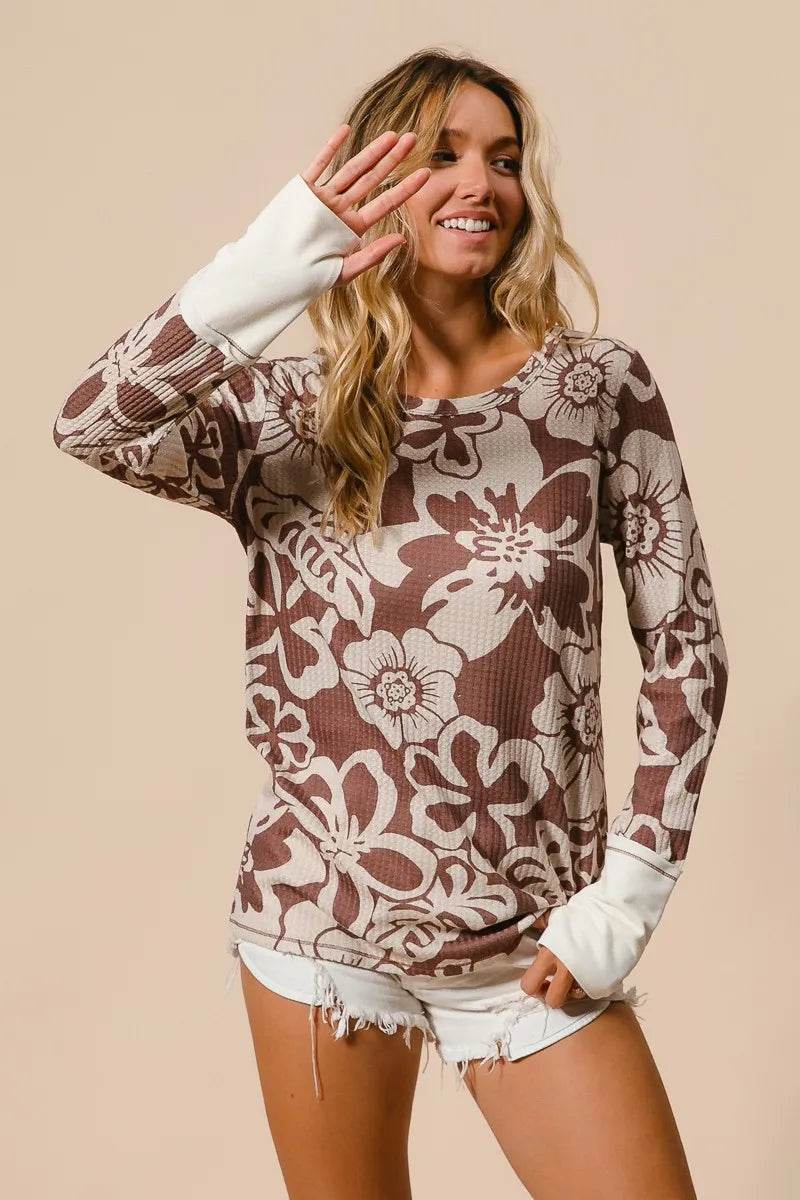 BiBi Flower Printed Waffle Thumb Opening Top Trendsi f6e099273a0949df816140b18739b675-Max-Origin
