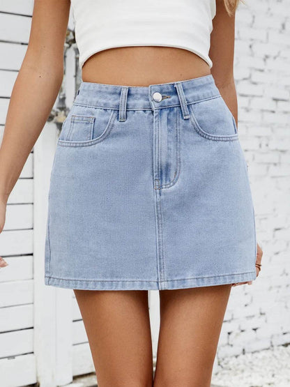 Solid Mini Denim Skirt Trendsi f6f14997-f566-492f-89ad-a7135d4fd437-Max