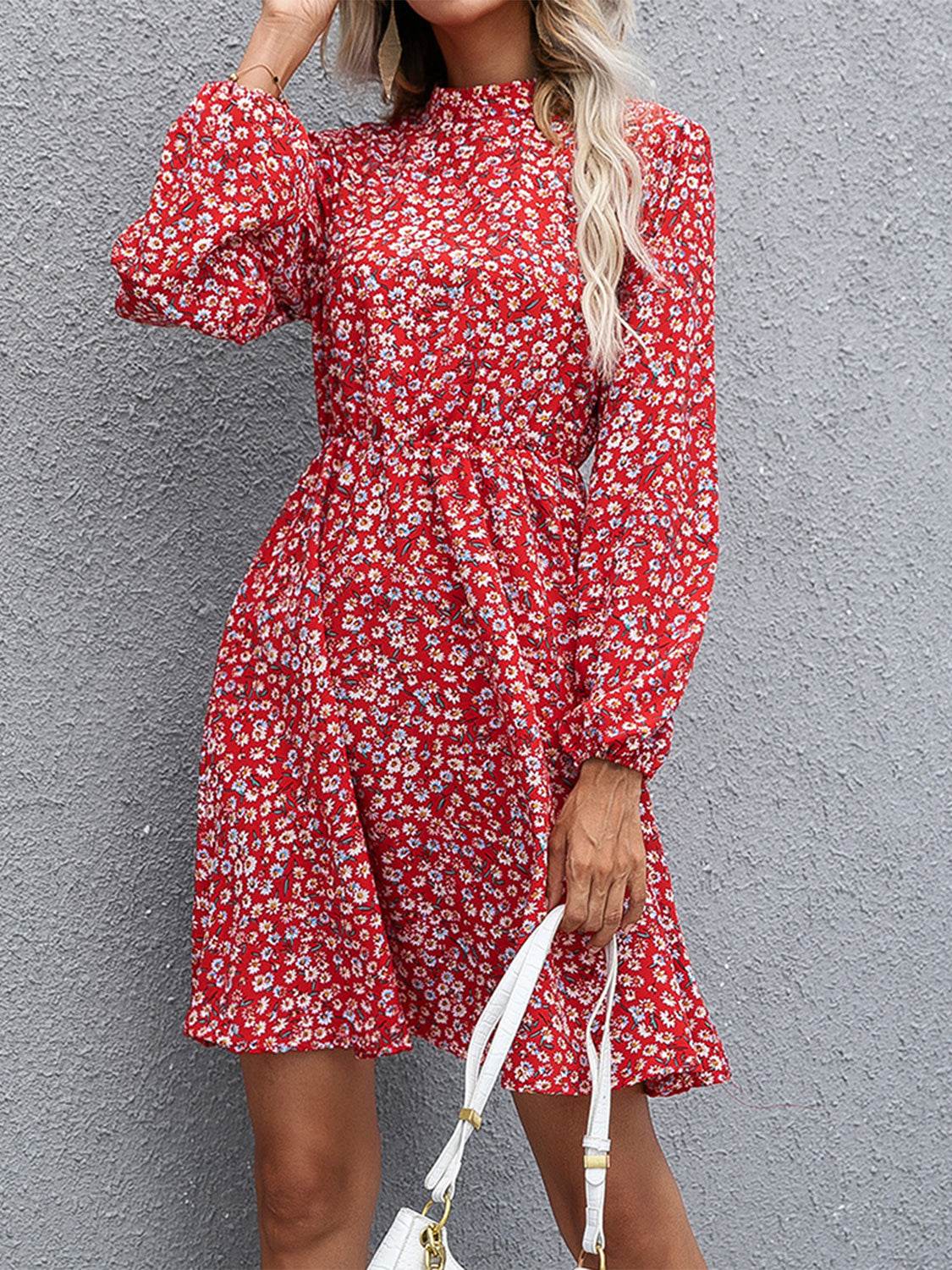 Ivy Lane Floral Mock Neck Long Sleeve Dress Deep Red Trendsi f7365f59ab74455e97fe4fa60880aa8a-Max