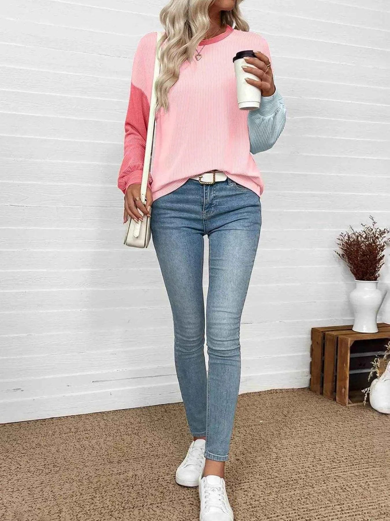 Color Block Ribbed Long Sleeve T-Shirt Trendsi f74afd51-95cb-4cf4-a09b-325169c2a51a-Max-Origin