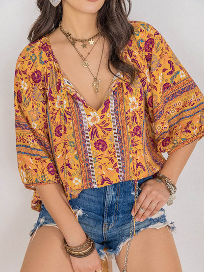 Printed Tie Neck Blouse Trendsi f7788ae5831d4deaac6bca4b97621693-Max