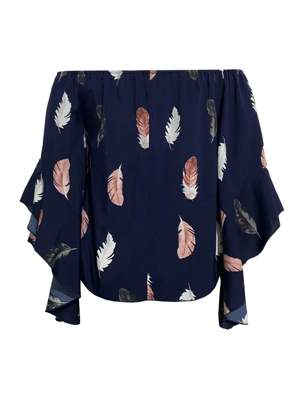 Feather Print Smocked Off-Shoulder Blouse Trendsi f77ee75ea7cb488ca5e0de941eb53734-Max
