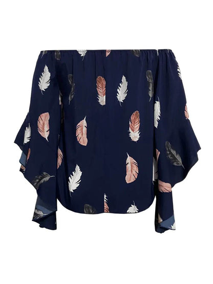 Feather Print Smocked Off-Shoulder Blouse Trendsi f77ee75ea7cb488ca5e0de941eb53734-Max