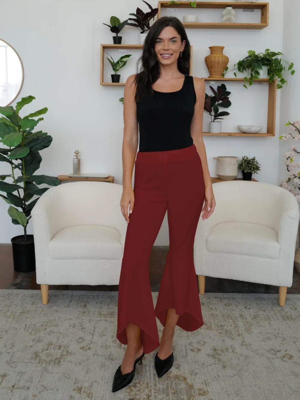 FAM-FAM High-Low Bootcut Pants Burgundy Trendsi f78eb634-b12b-4f57-8ec8-8239306365b8-Max
