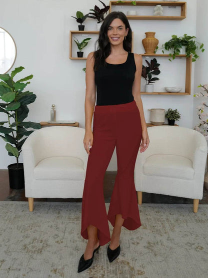 FAM-FAM High-Low Bootcut Pants Burgundy Trendsi f78eb634-b12b-4f57-8ec8-8239306365b8-Max