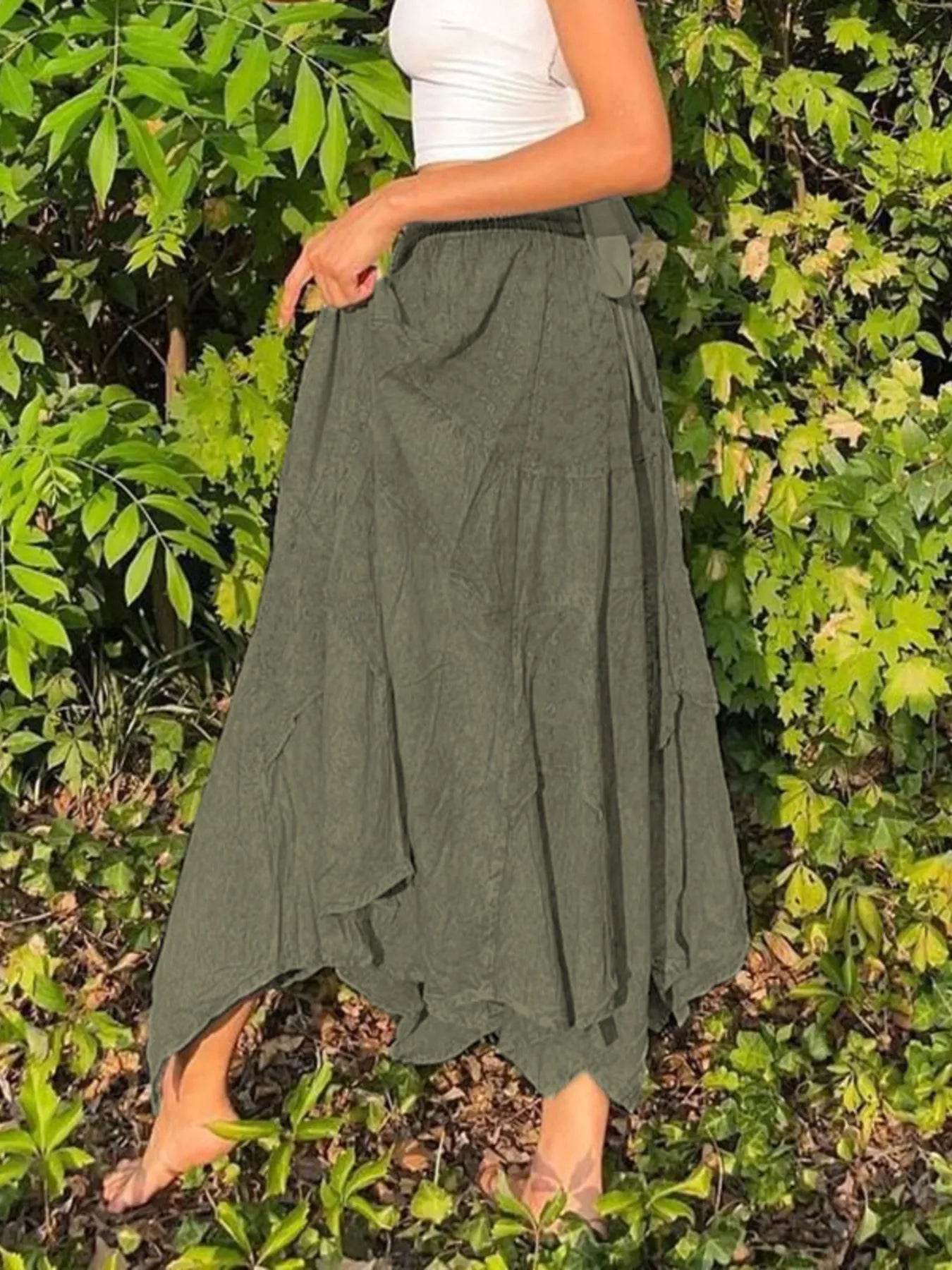 Asymmetrical Hem Midi Skirt with Drawstring Waist Trendsi f793e723fcb24ea19d94683972f15bbd-Max-Origin