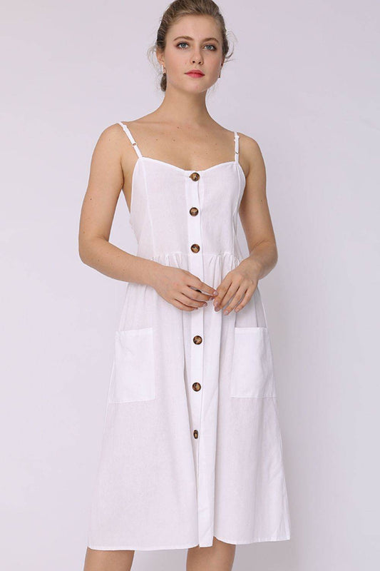 Spaghetti Strap Smocked Dress with Pockets White Trendsi f7a5b158bda444b2a05fdaad802827f5-Max