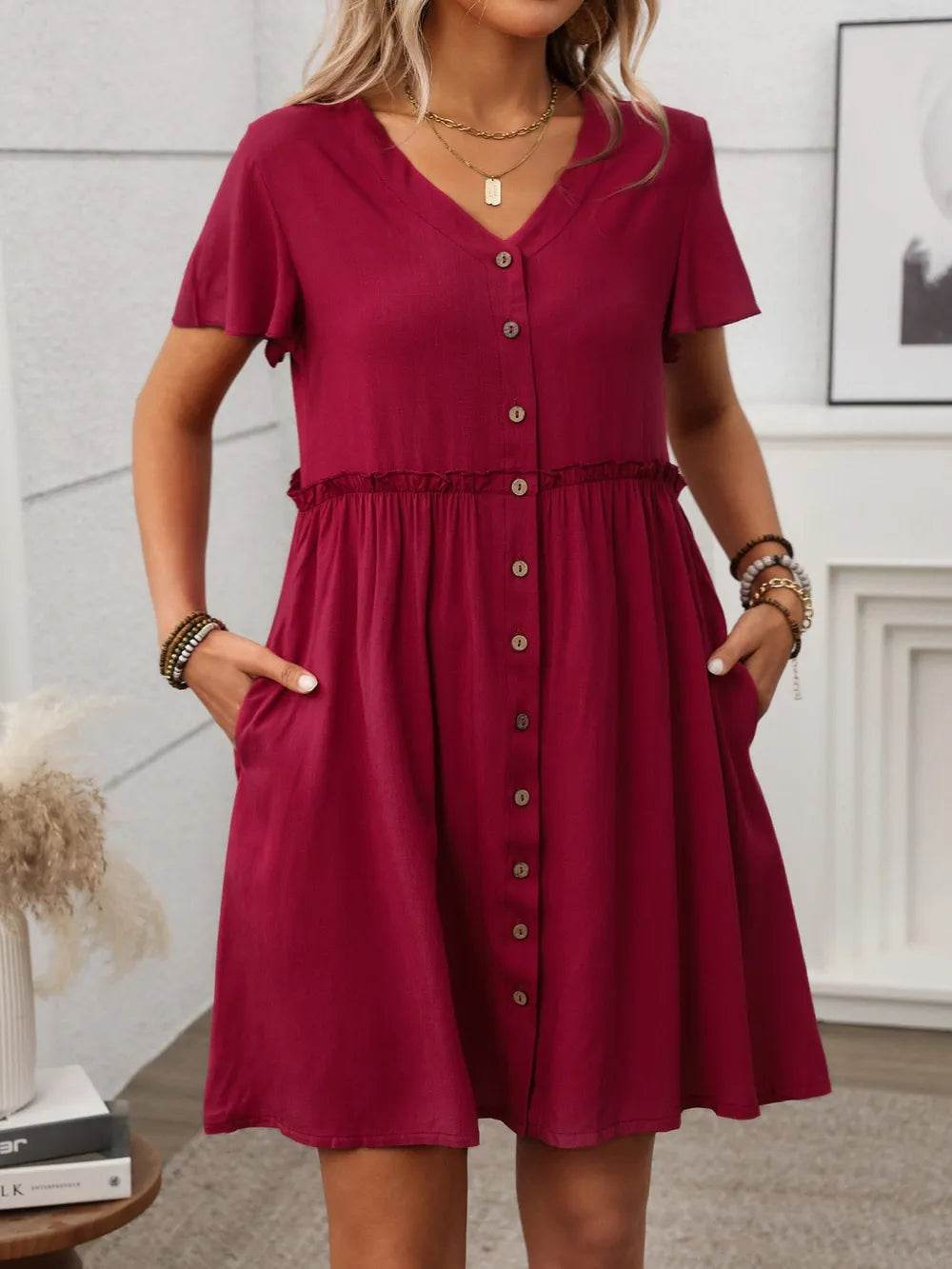 Button Front Flutter Sleeve Dress Trendsi f81b2cb6-3989-4342-889f-a8a561be6c19-Max