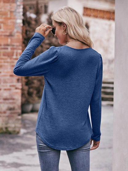 Mandy Pleated Detail Curved Hem Long Sleeve Top Trendsi f82f238b3d04416bb8ca6c427cd25ca4-Max
