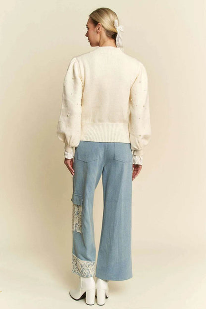 Davi & Dani Lace Applique Wide Leg Jeans Trendsi f8ee58c2-a278-4d70-bc2f-3fcf4847be6f-Max